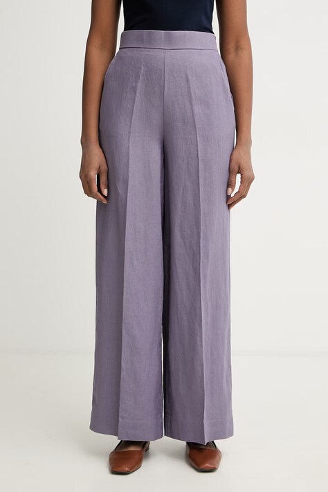 United Colors of Benetton spodnie damskie lniane różowe high waist 4AGHDF08K