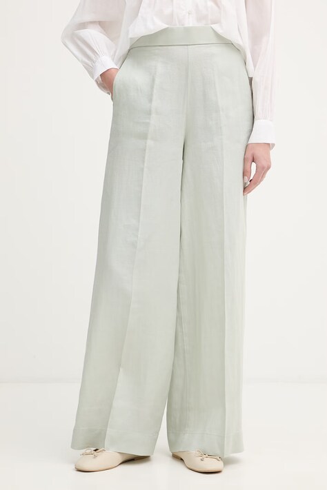 United Colors of Benetton spodnie damskie lniane zielone high waist 4AGHDF08K