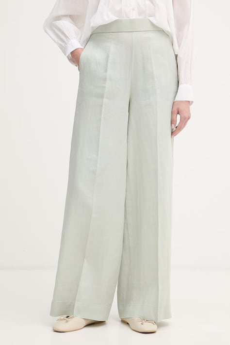 United Colors of Benetton hlače ženske lanene zelene 4AGHDF08K