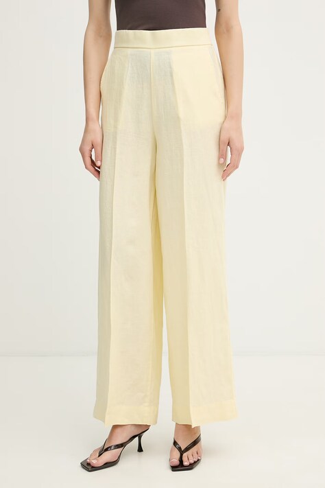 United Colors of Benetton spodnie damskie lniane żółte high waist 4AGHDF08K