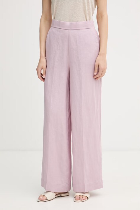 United Colors of Benetton spodnie damskie lniane różowe high waist 4AGHDF08K