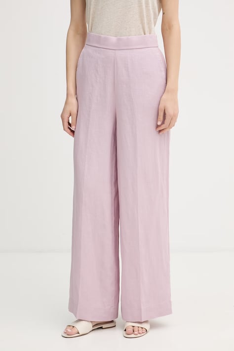 United Colors of Benetton spodnie damskie lniane różowe high waist 4AGHDF08K