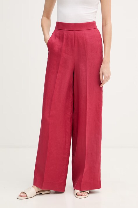 United Colors of Benetton spodnie damskie lniane czerwone high waist 4AGHDF08K