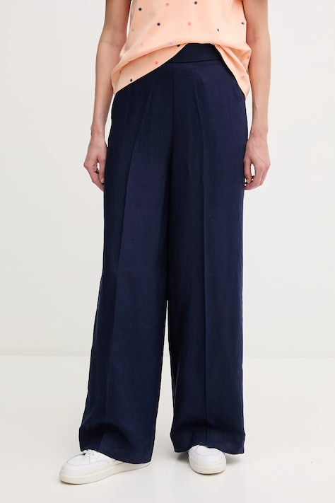 Lněné kalhoty United Colors of Benetton dámské, tmavomodrá barva, high waist, 4AGHDF08K