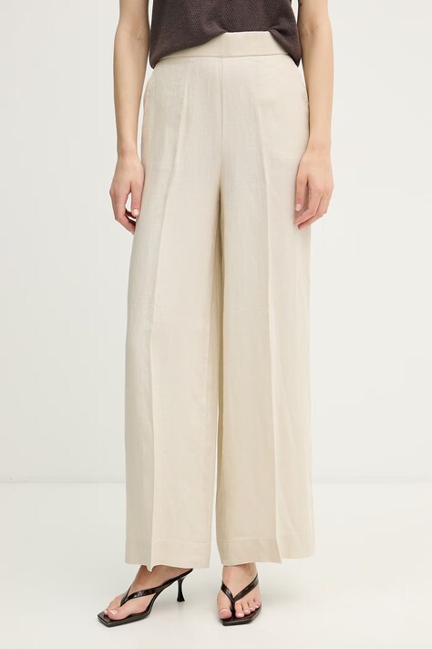 United Colors of Benetton spodnie damskie lniane beżowe high waist 4AGHDF08K