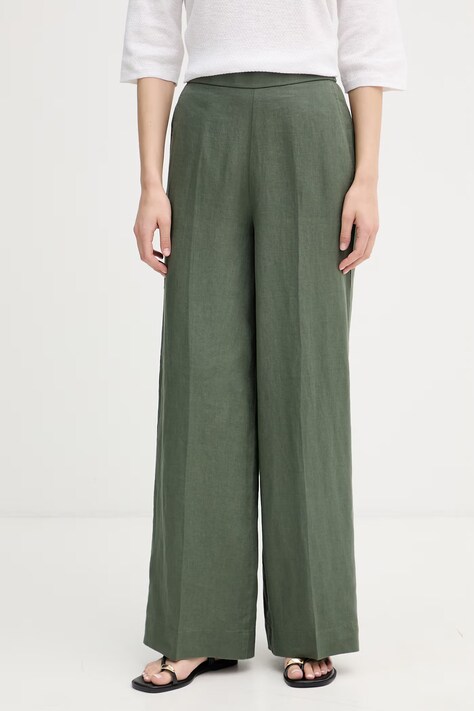 United Colors of Benetton spodnie damskie lniane Zielone high waist 4AGHDF08K