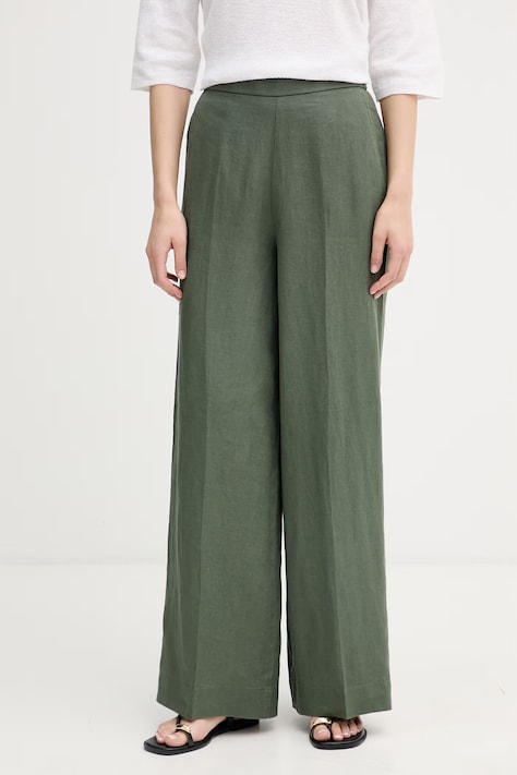 United Colors of Benetton spodnie damskie lniane Zielone high waist 4AGHDF08K