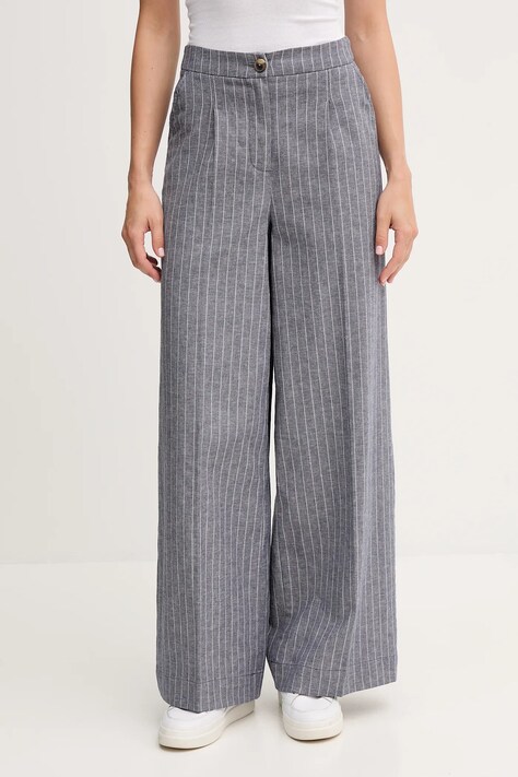 United Colors of Benetton pantaloni din amestec de in culoarea albastru marin, lat, high waist, 49KBDF091