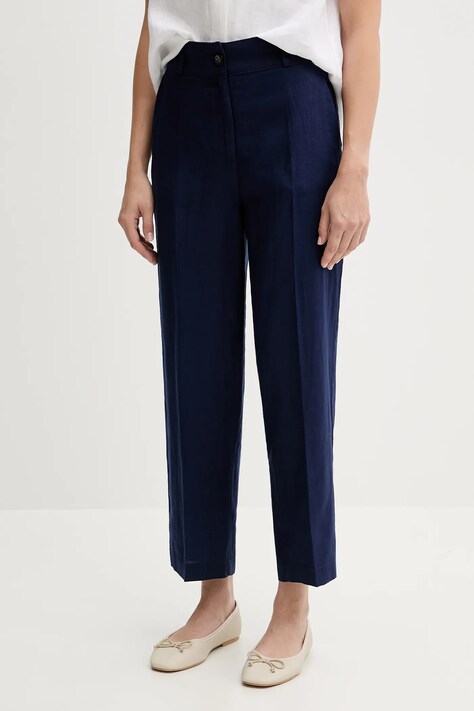 United Colors of Benetton pantaloni din in culoarea bleumarin, drept, high waist, 4AGHDF06R