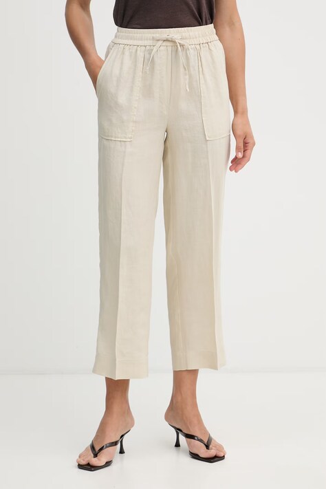 United Colors of Benetton hlače ženske od lana bež srednje visoki struk 4AGHDF08J