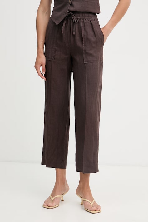 United Colors of Benetton Παντελόνι γυναικείο λινό καφέ ψηλό 4AGHDF08J