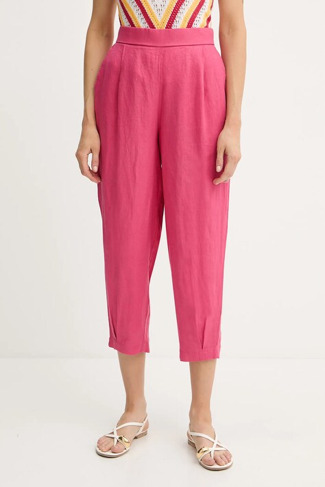 United Colors of Benetton pantaloni din in culoarea roz, lat, high waist, 4AGHDF08L