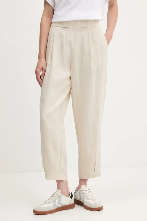 United Colors of Benetton pantaloni din in culoarea bej, lat, high waist, 4AGHDF08L
