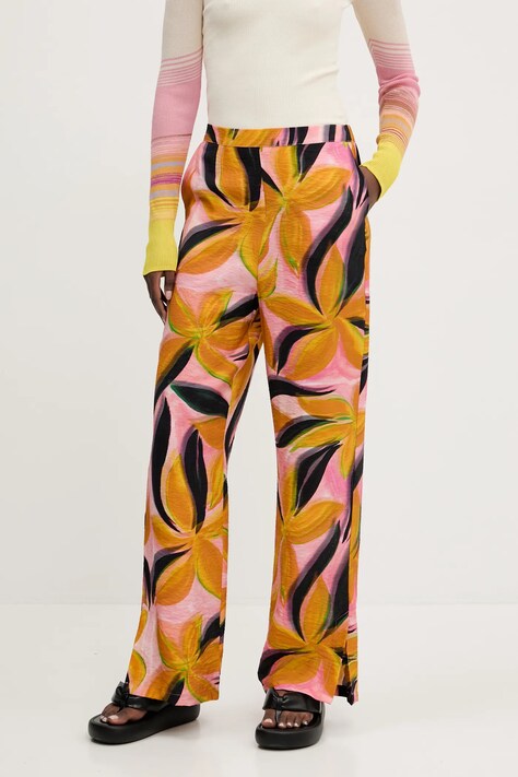 Desigual pantaloni EOS femei, culoarea roz, lat, high waist, 25SWPW14