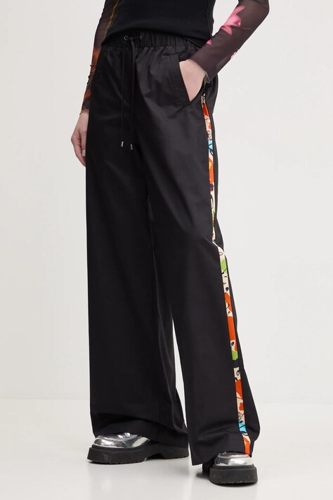 Desigual pantaloni de bumbac PAISLEY LACROIX femei, culoarea negru, drept, high waist, 25SWPW19