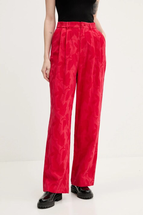 Desigual pantaloni SUITROJO femei, culoarea rosu, drept, high waist, 25SWPW33