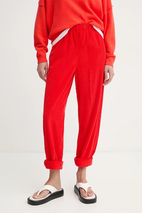 American Vintage pantaloni femei, culoarea rosu, lat, high waist, PADO137E25