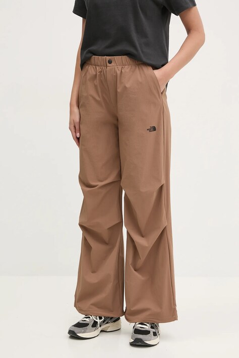 The North Face pantaloni Woven femei, culoarea maro, lat, high waist, NF0A89H16IH1