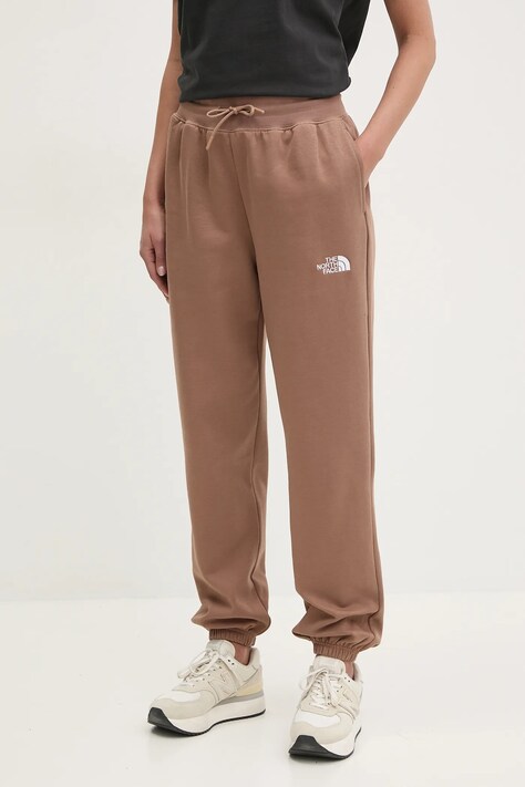 The North Face pantaloni de trening Essential Relaxed femei, culoarea maro, cu imprimeu, NF0A8C1G6IH1