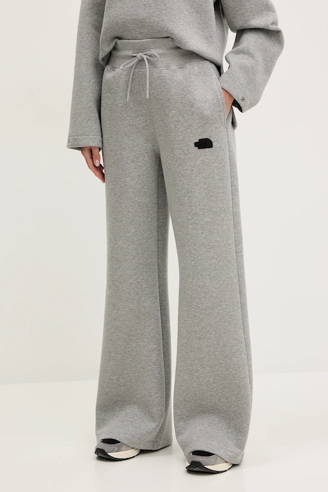 The North Face pantaloni de trening Wide Leg femei, culoarea gri, melanj, NF0A8C25EC41