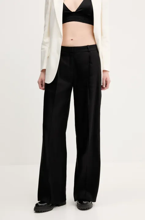 HUGO spodnie lniane damskie kolor czarny szerokie high waist 50537619