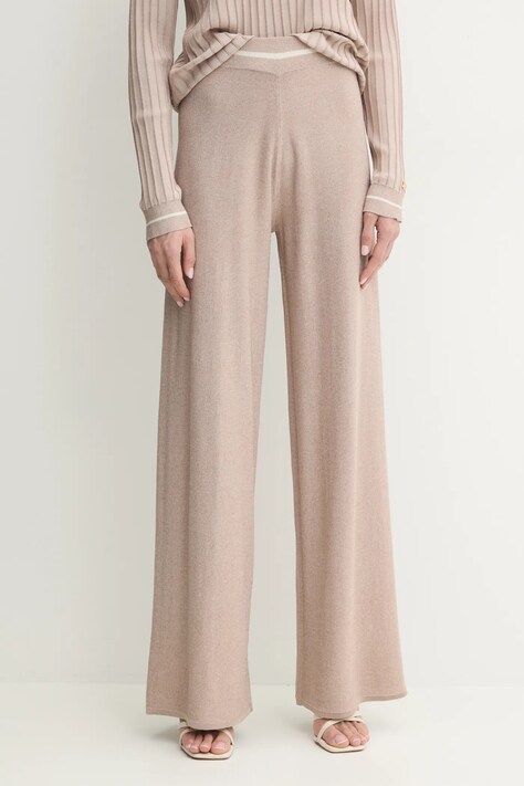 Liu Jo pantaloni femei, culoarea bej, lat, high waist, TA5035 MS014