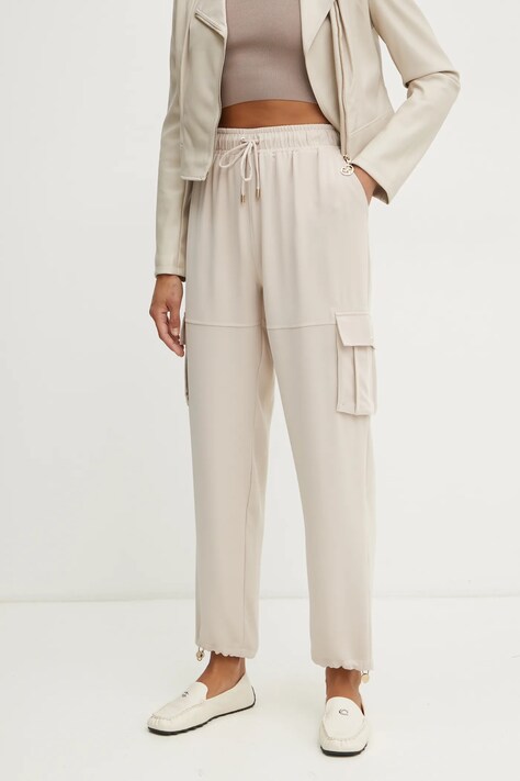 Liu Jo pantaloni femei, culoarea bej, drept, high waist, TA5102 TS923
