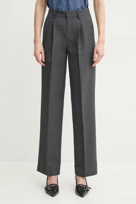 ZADIG&VOLTAIRE pantaloni din lână femei, culoarea gri, lat, medium waist, WWPA01845