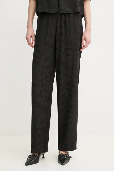 ZADIG&VOLTAIRE pantaloni de mătase femei, culoarea negru, lat, high waist, WWPA01852