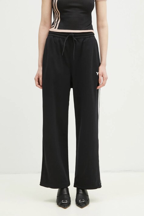 Y-3 pantaloni de trening 3-Stripes Slim Track Pant femei, culoarea negru, cu imprimeu, IW7457