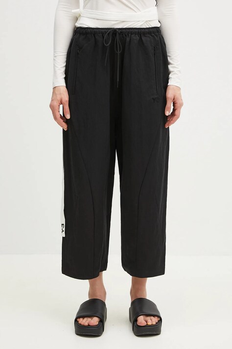 Y-3 spodnie Washed Twill Pant damskie kolor czarny proste high waist JD3517