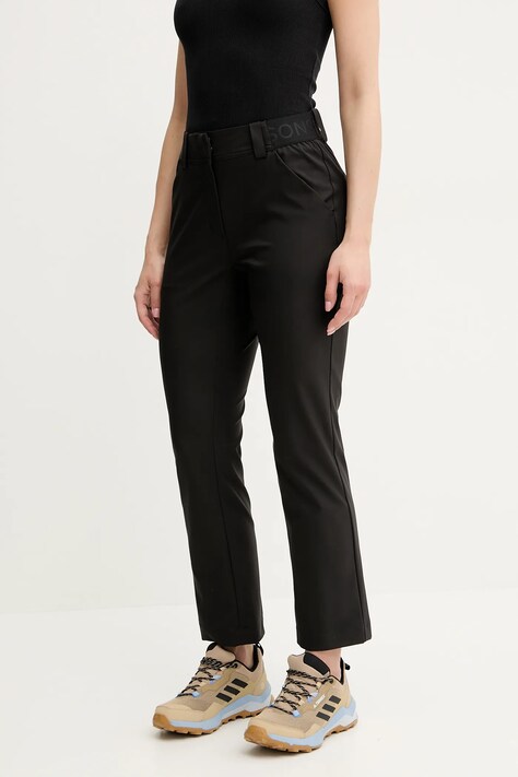 Kalhoty Didriksons MARY dámské, černá barva, high waist, 505120