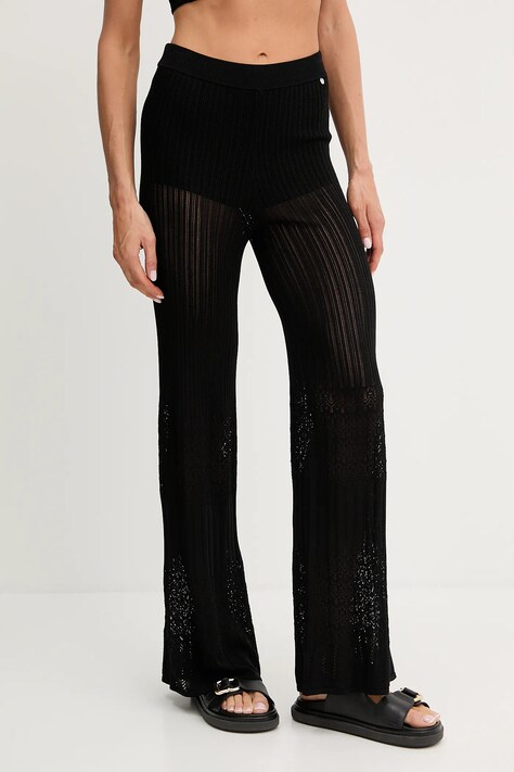 Kalhoty BOSS Orange dámské, černá barva, přiléhavé, high waist, 50535496