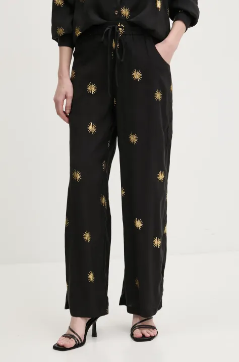 Never Fully Dressed pantaloni Gold Sun Elissa femei, culoarea negru, lat, high waist, NFDTR405