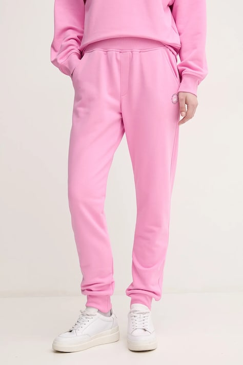 United Colors of Benetton spodnie dresowe damskie kolor różowy z nadrukiem 31NB3F04E