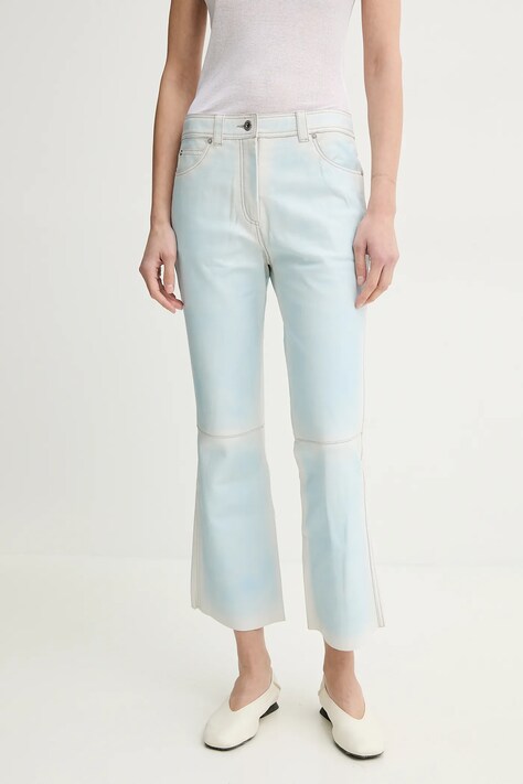Stand Studio pantaloni de piele Michaela femei, drept, high waist, 66447-7860