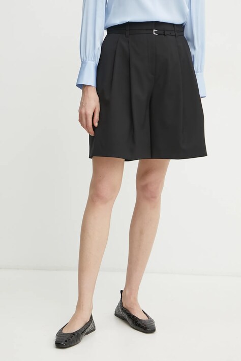 Volnene kratke hlače BOSS ženske, črna barva, 50537395