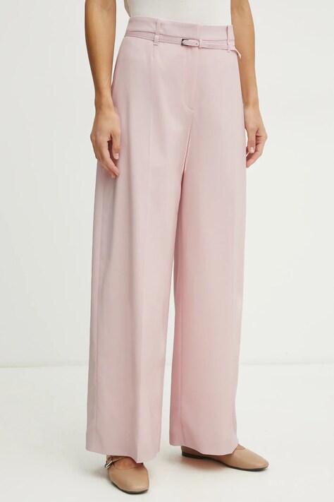 BOSS pantaloni de lana femei, culoarea roz, lat, high waist, 50537404