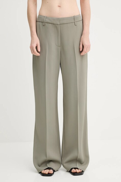 Samsoe Samsoe pantaloni SAESMERALDA culoarea verde, lat, high waist, F25100051