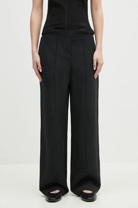 Samsoe Samsoe spodnie z domieszką lnu SAHANI kolor czarny szerokie high waist F25100013
