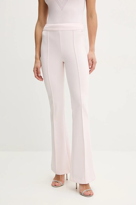 Guess pantaloni EVELINA femei, culoarea roz, evazati, high waist, W4YB01 KCBO2