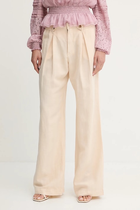 Guess pantaloni din amestec de in SHAYE culoarea bej, drept, high waist, W5GA2G WG8N0