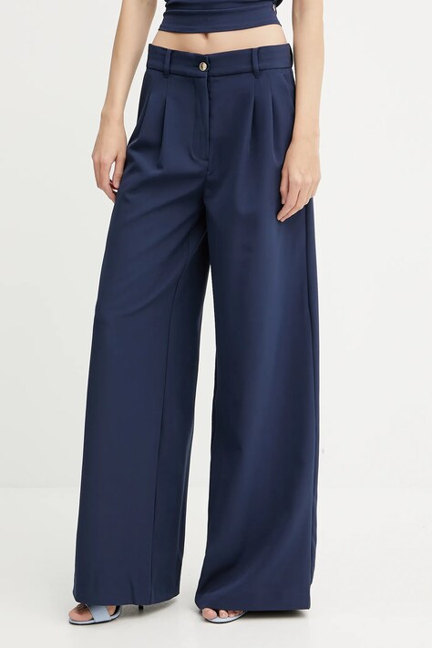 Guess pantaloni ANDREE culoarea bleumarin, drept, high waist, W5GB02 WH9Y2