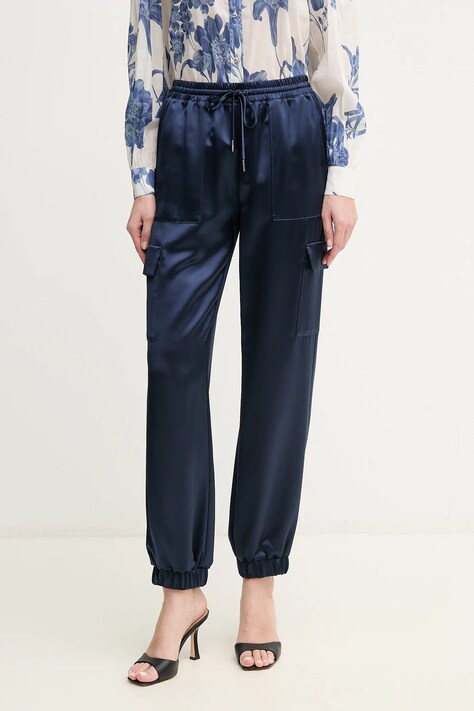 Kalhoty Guess NEW MARZIA dámské, tmavomodrá barva, high waist, W5GB08 WG7C0