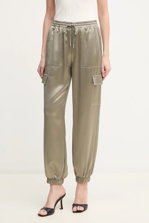 Guess pantaloni NEW MARZIA femei, culoarea verde, high waist, W5GB08 WG7C0