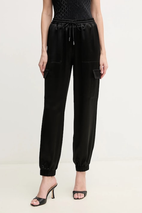 Guess pantaloni NEW MARZIA femei, culoarea negru, high waist, W5GB08 WG7C0