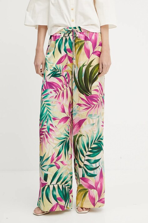 Kalhoty Guess INES dámské, žlutá barva, high waist, W5GB11 WH9C2