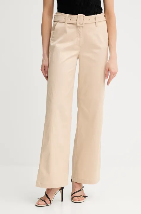 Guess spodnie AURORA damskie kolor beżowy proste high waist W5GB13 WH5M2