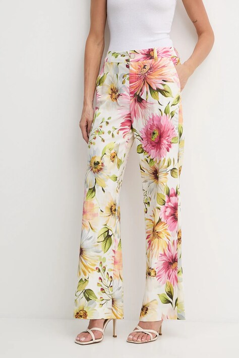Guess pantaloni COLETTE culoarea alb, lat, high waist, W5GB46 WG4G0