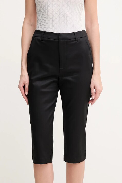 Guess pantaloni CAPRI femei, culoarea negru, drept, high waist, W5GB52 WGXM2